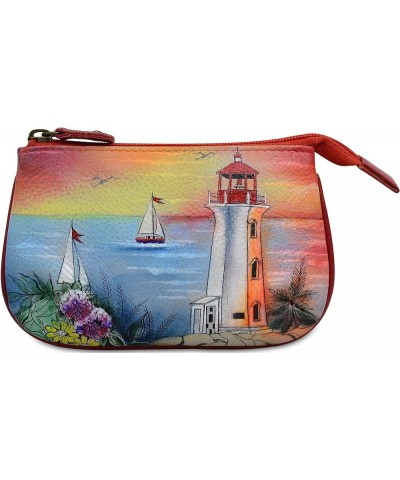 Women's Hand-Painted Genuine Leather Medium Zip Pouch - Coin and Key Pouch - Zippered, 2 Key Fobs Guiding Light $27.56 Clutches