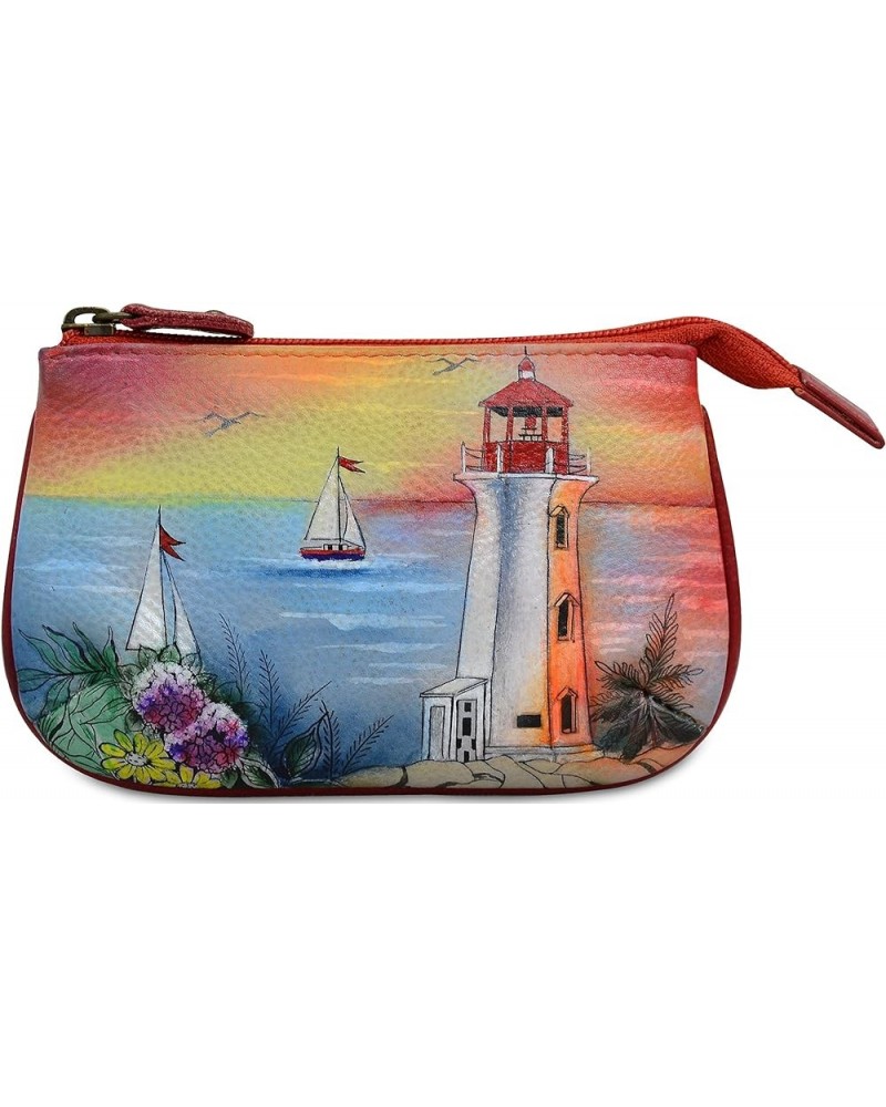 Women's Hand-Painted Genuine Leather Medium Zip Pouch - Coin and Key Pouch - Zippered, 2 Key Fobs Guiding Light $27.56 Clutches