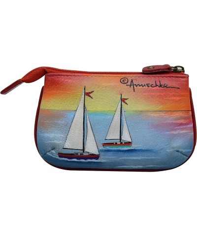 Women's Hand-Painted Genuine Leather Medium Zip Pouch - Coin and Key Pouch - Zippered, 2 Key Fobs Guiding Light $27.56 Clutches