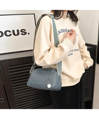 Genuine Leather Crossbody Bag for Women Fashion Shoulder Bag Purse with Wide Adjustable Strap Blue $13.21 Crossbody Bags