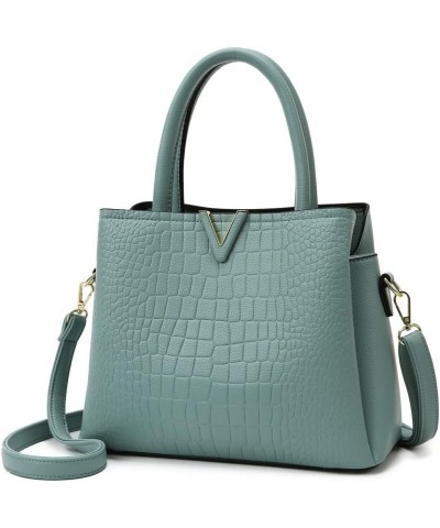 Classic Fashion Leather Satchel Handbag for Women Crocodile Pattern Big Capacity Shoulder Bag Handbag Purses Blue $25.79 Satc...