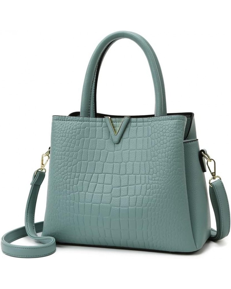 Classic Fashion Leather Satchel Handbag for Women Crocodile Pattern Big Capacity Shoulder Bag Handbag Purses Blue $25.79 Satc...