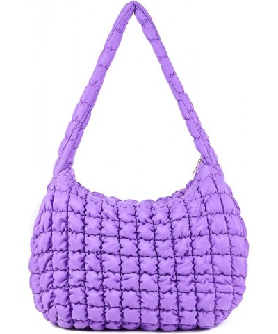 Puffer Quilted Shoulder Bag for Women Puffy Bubble Tote Bag Lightweight Nylon Handbag Padded Soft Purse Large Purple $13.94 S...