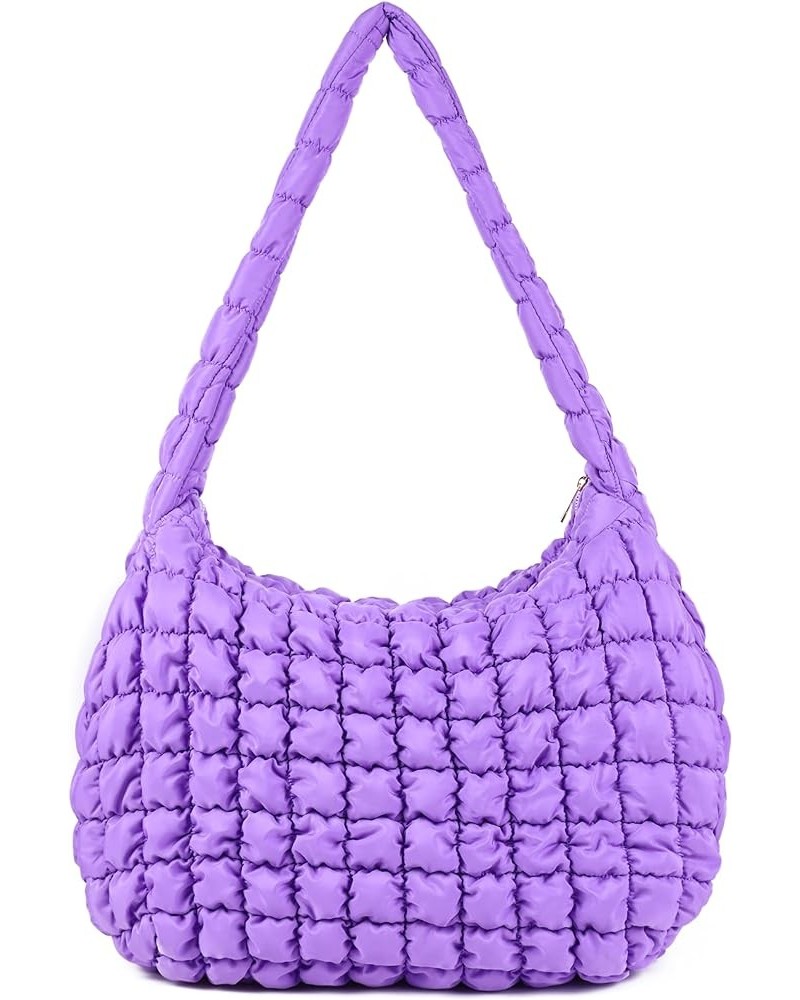 Puffer Quilted Shoulder Bag for Women Puffy Bubble Tote Bag Lightweight Nylon Handbag Padded Soft Purse Large Purple $13.94 S...