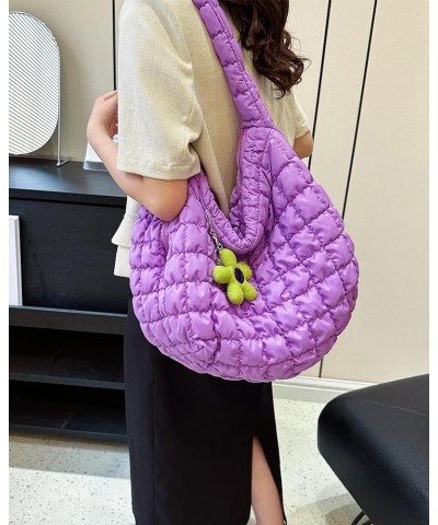 Puffer Quilted Shoulder Bag for Women Puffy Bubble Tote Bag Lightweight Nylon Handbag Padded Soft Purse Large Purple $13.94 S...