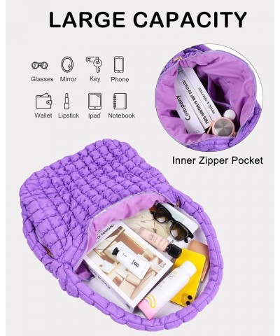 Puffer Quilted Shoulder Bag for Women Puffy Bubble Tote Bag Lightweight Nylon Handbag Padded Soft Purse Large Purple $13.94 S...