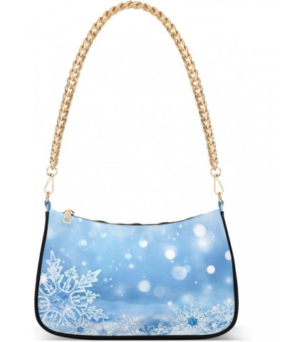 Small Chain Shoulder Bag for Women Snowflake Ice Blue Christmas Hobo Handbags Tote Clutch Bag Ladies Crossbody Bag Purse with...