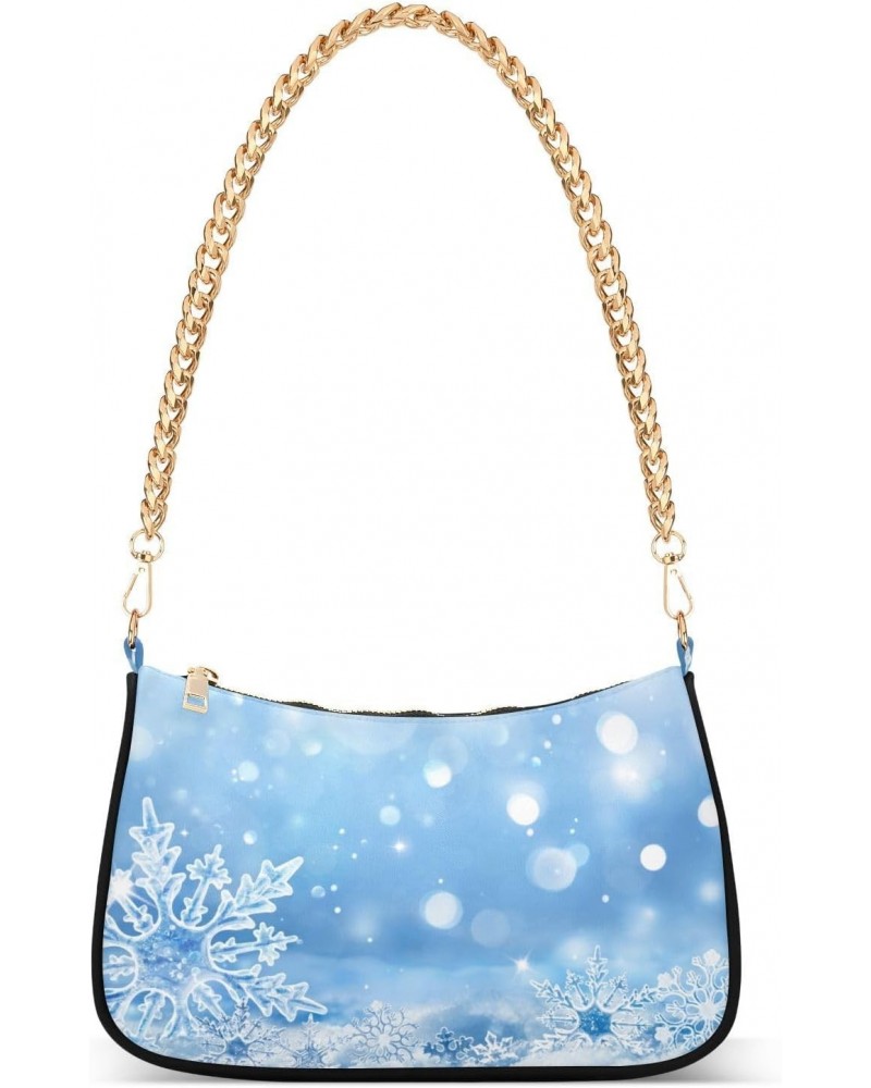 Small Chain Shoulder Bag for Women Snowflake Ice Blue Christmas Hobo Handbags Tote Clutch Bag Ladies Crossbody Bag Purse with...