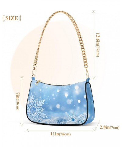 Small Chain Shoulder Bag for Women Snowflake Ice Blue Christmas Hobo Handbags Tote Clutch Bag Ladies Crossbody Bag Purse with...