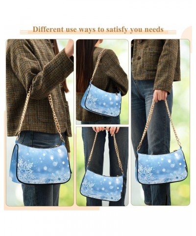 Small Chain Shoulder Bag for Women Snowflake Ice Blue Christmas Hobo Handbags Tote Clutch Bag Ladies Crossbody Bag Purse with...