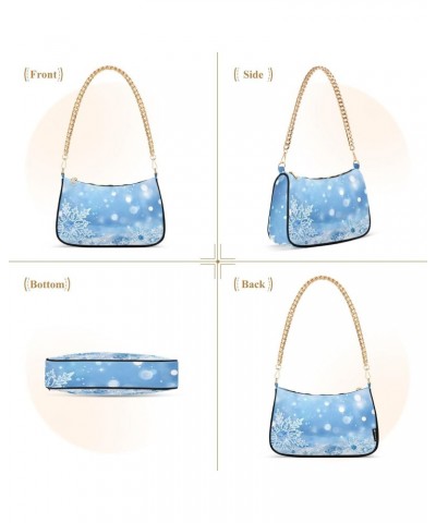 Small Chain Shoulder Bag for Women Snowflake Ice Blue Christmas Hobo Handbags Tote Clutch Bag Ladies Crossbody Bag Purse with...