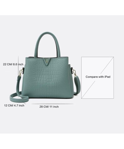 Classic Fashion Leather Satchel Handbag for Women Crocodile Pattern Big Capacity Shoulder Bag Handbag Purses Blue $25.79 Satc...