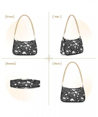 Women Chain Shoulder Purse Bag With Zipper Doodle Sushi Japanese Print, Fortune Cat Hobo Tote Clutch Handbags with Chain Stra...