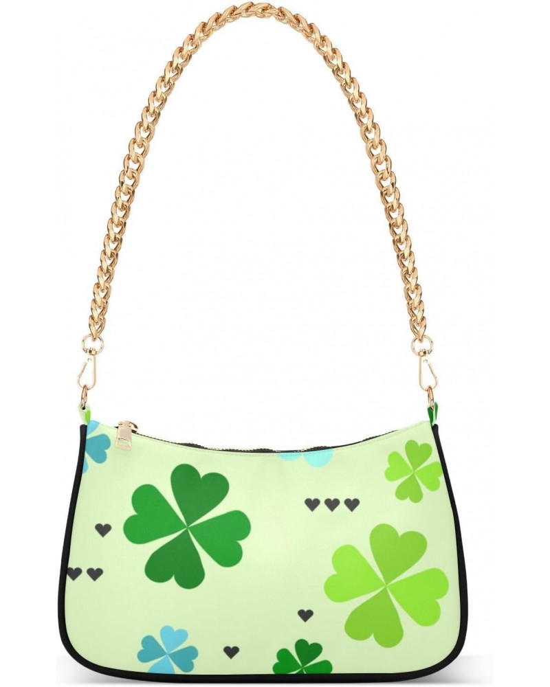 Women's Chain Straps Shoulder Bag-Clover Printing 5，Small Handbag Purse,Gold Chain Clutch $19.79 Shoulder Bags