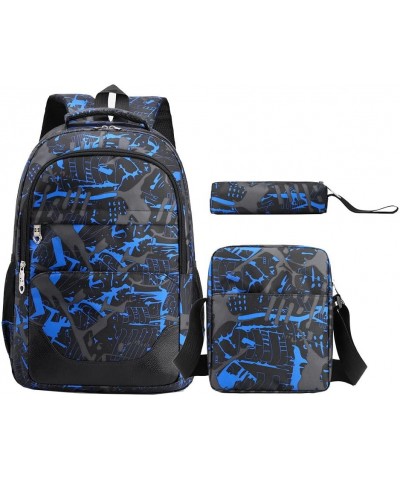 Men's and Women's Three Piece Set Trendy Large Capacity Simple One Shoulder, Double Shoulder, Handbag Backpack Blue $29.97 Ba...