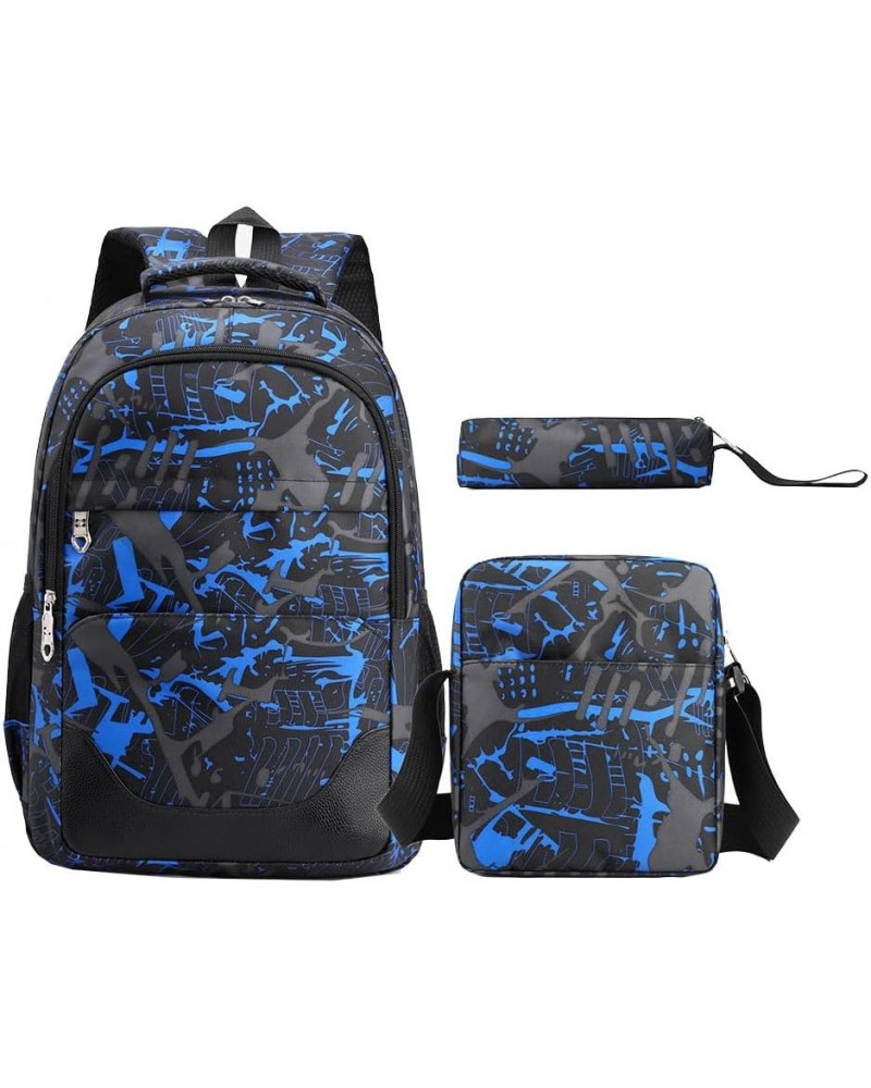 Men's and Women's Three Piece Set Trendy Large Capacity Simple One Shoulder, Double Shoulder, Handbag Backpack Blue $29.97 Ba...