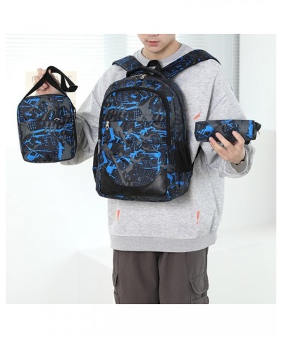 Men's and Women's Three Piece Set Trendy Large Capacity Simple One Shoulder, Double Shoulder, Handbag Backpack Blue $29.97 Ba...