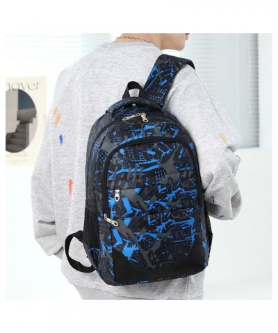 Men's and Women's Three Piece Set Trendy Large Capacity Simple One Shoulder, Double Shoulder, Handbag Backpack Blue $29.97 Ba...