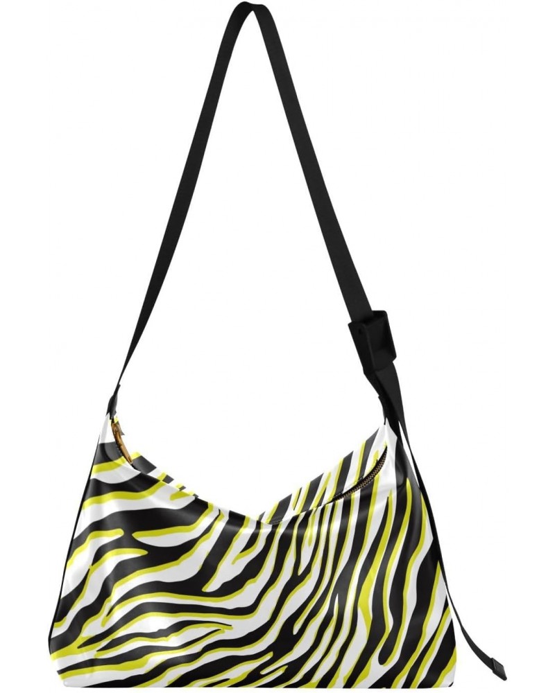 Mustard Green Zebra Print Shoulder Bag Large Slouchy Hobo Bag for Women Men Waterproof PU Leather Crossbody Handbag Casual To...