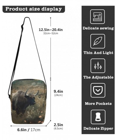 Black Cow Wild Field Sling Bag Zipper Closure Crossbody Messenger Bags Purse with Card Phone Passport Compartment 6.6×9.4×2.5...