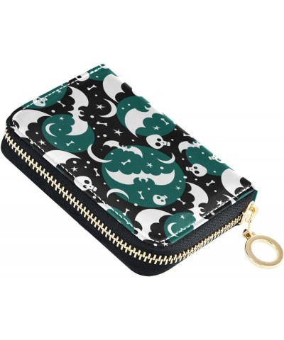 Palm Leaves Flowers Hawaiian Style RFID Credit Card Holder Leather With Zipper Card Case Wallet for Women Girls Bat Skull Hal...