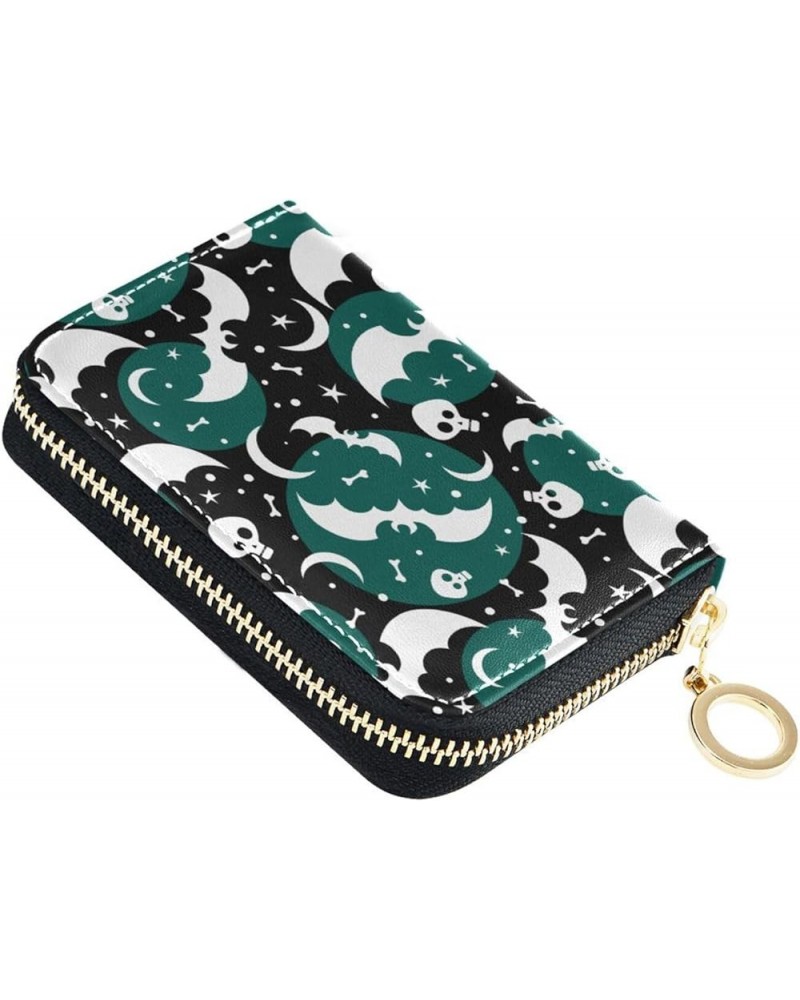 Palm Leaves Flowers Hawaiian Style RFID Credit Card Holder Leather With Zipper Card Case Wallet for Women Girls Bat Skull Hal...