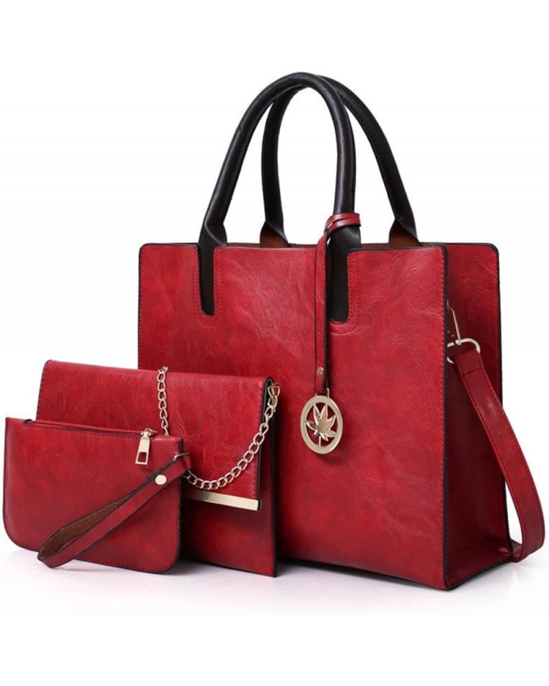 Women Fashion Handbags Wallet Tote Bag 3pcs Shoulder Bag Top Handle Satchel Purse Set Red $18.33 Satchels