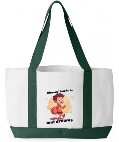 Dribble Shoot Score Repeat Cruiser Tote Bag - Basketball Lovers Gifts - Sports Fans Gifts White Forest Green $23.10 Totes