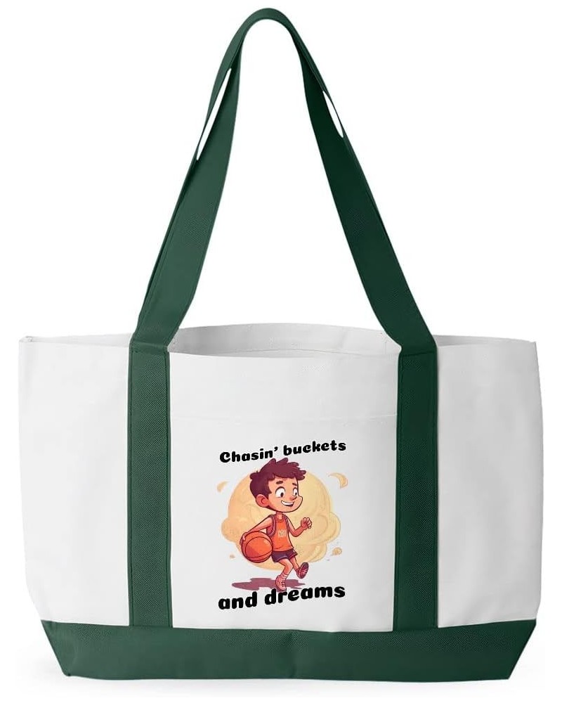 Dribble Shoot Score Repeat Cruiser Tote Bag - Basketball Lovers Gifts - Sports Fans Gifts White Forest Green $23.10 Totes