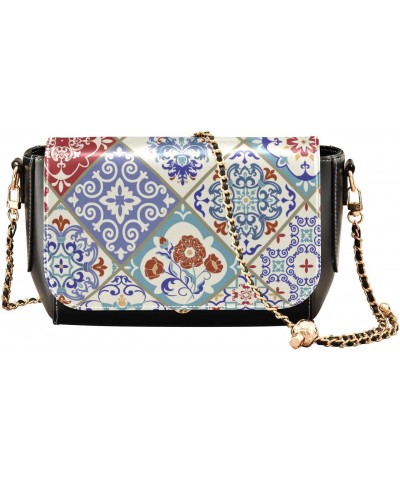 Mexican Talavera PU Leather Crossbody Handbag for Women Shoulder Purse with Adjustable Metal Chain Waterproof Shoulder Bag fo...