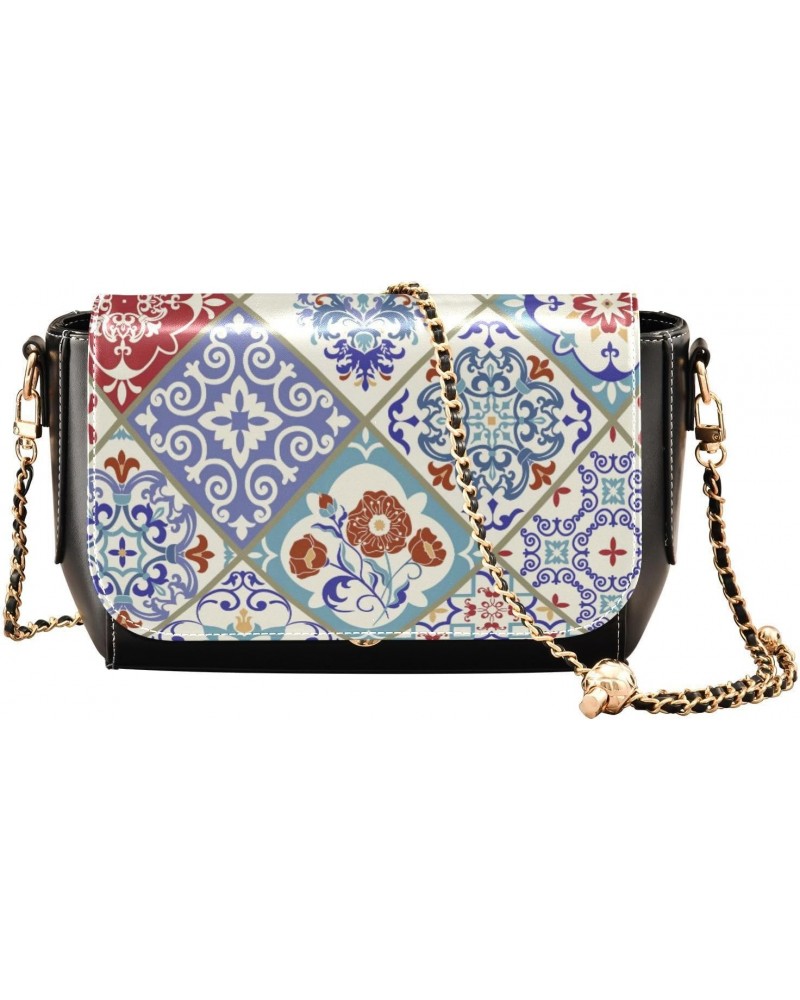 Mexican Talavera PU Leather Crossbody Handbag for Women Shoulder Purse with Adjustable Metal Chain Waterproof Shoulder Bag fo...