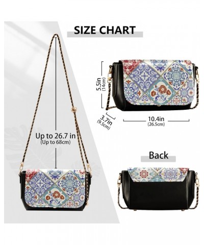 Mexican Talavera PU Leather Crossbody Handbag for Women Shoulder Purse with Adjustable Metal Chain Waterproof Shoulder Bag fo...