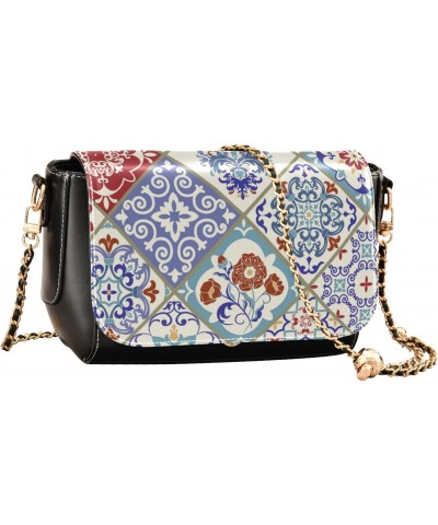 Mexican Talavera PU Leather Crossbody Handbag for Women Shoulder Purse with Adjustable Metal Chain Waterproof Shoulder Bag fo...