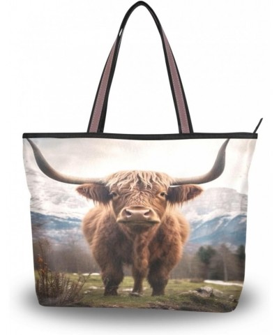 Highland Cow Tote Bag for Women Casual Shoulder Bag Women Hobo Bag Top Handle Handbag for Shopping Travel Work $12.17 Totes