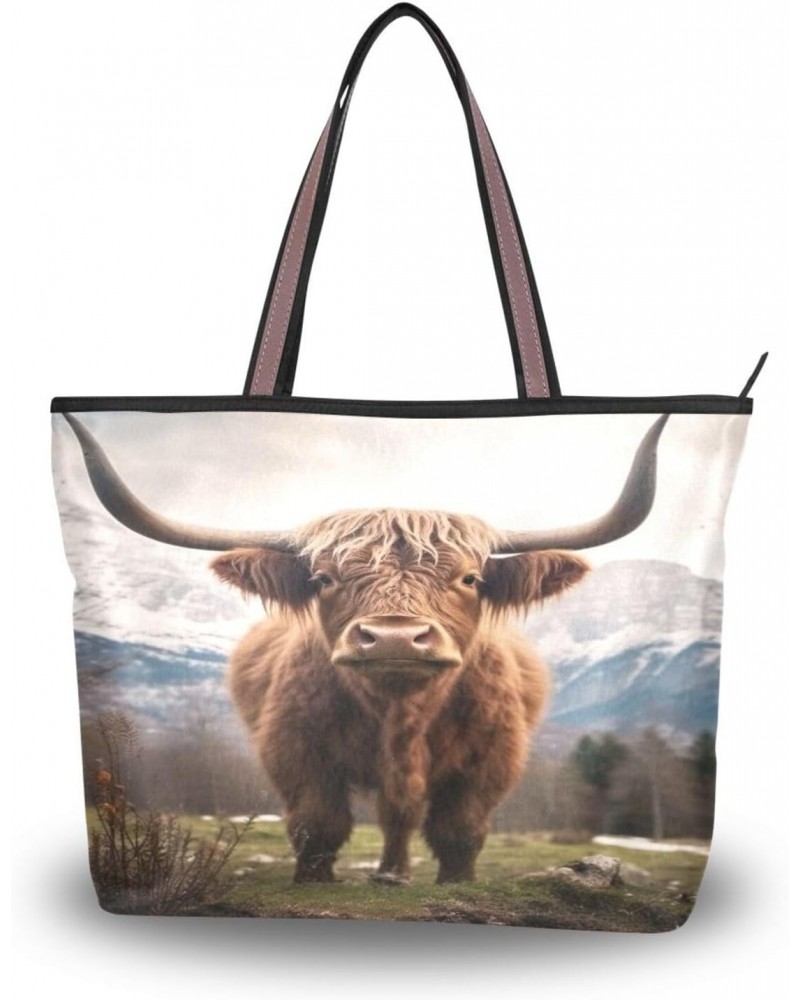 Highland Cow Tote Bag for Women Casual Shoulder Bag Women Hobo Bag Top Handle Handbag for Shopping Travel Work $12.17 Totes