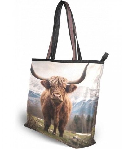 Highland Cow Tote Bag for Women Casual Shoulder Bag Women Hobo Bag Top Handle Handbag for Shopping Travel Work $12.17 Totes