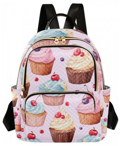 Watercolor Cupcake Handmade Women's Backpack Fashion, Casual Daypack Backpack, Festival Backpack, S Watercolor Cupcake Handma...