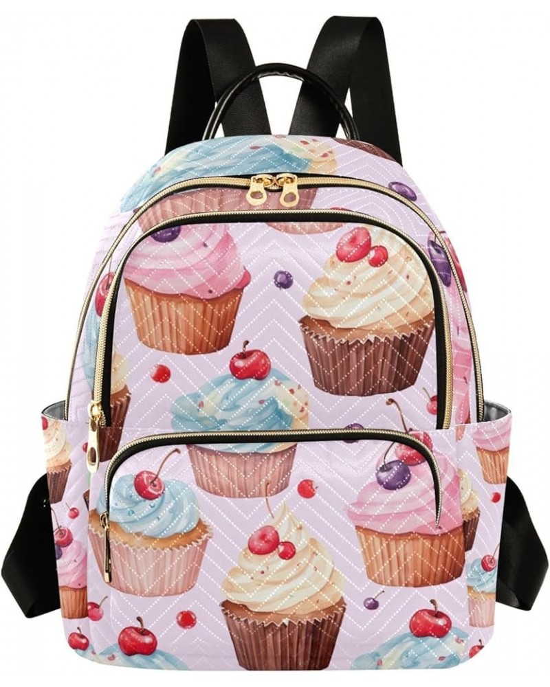 Watercolor Cupcake Handmade Women's Backpack Fashion, Casual Daypack Backpack, Festival Backpack, S Watercolor Cupcake Handma...