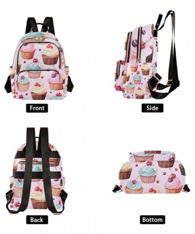 Watercolor Cupcake Handmade Women's Backpack Fashion, Casual Daypack Backpack, Festival Backpack, S Watercolor Cupcake Handma...