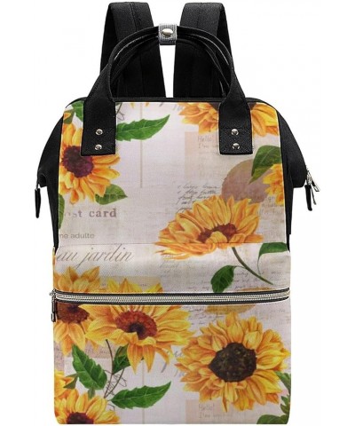 Summer Flowers Pattern Travel Backpack Mommy Bag for Women, Casual Daypack Backpack, Handbag Black Yellow Watercolor Sunflowe...