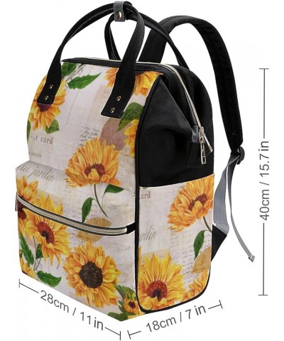 Summer Flowers Pattern Travel Backpack Mommy Bag for Women, Casual Daypack Backpack, Handbag Black Yellow Watercolor Sunflowe...