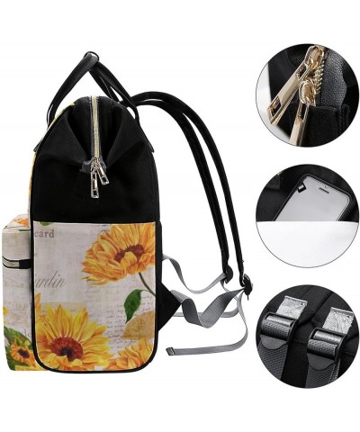 Summer Flowers Pattern Travel Backpack Mommy Bag for Women, Casual Daypack Backpack, Handbag Black Yellow Watercolor Sunflowe...