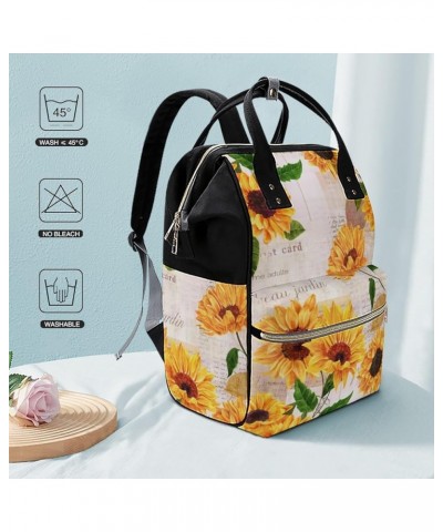 Summer Flowers Pattern Travel Backpack Mommy Bag for Women, Casual Daypack Backpack, Handbag Black Yellow Watercolor Sunflowe...