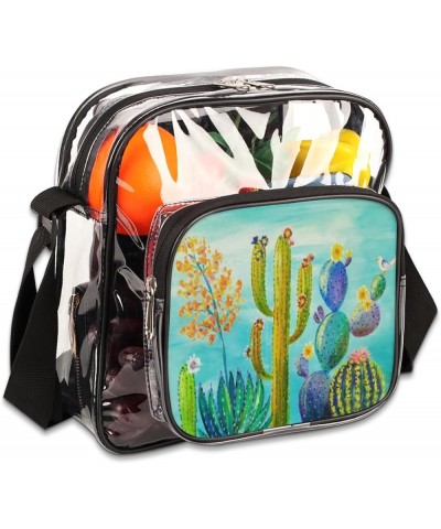 Cactus Green Color Stadium-Approved Clear Crossbody Bag with Colorful Print Design Cactus Growing $11.52 Crossbody Bags