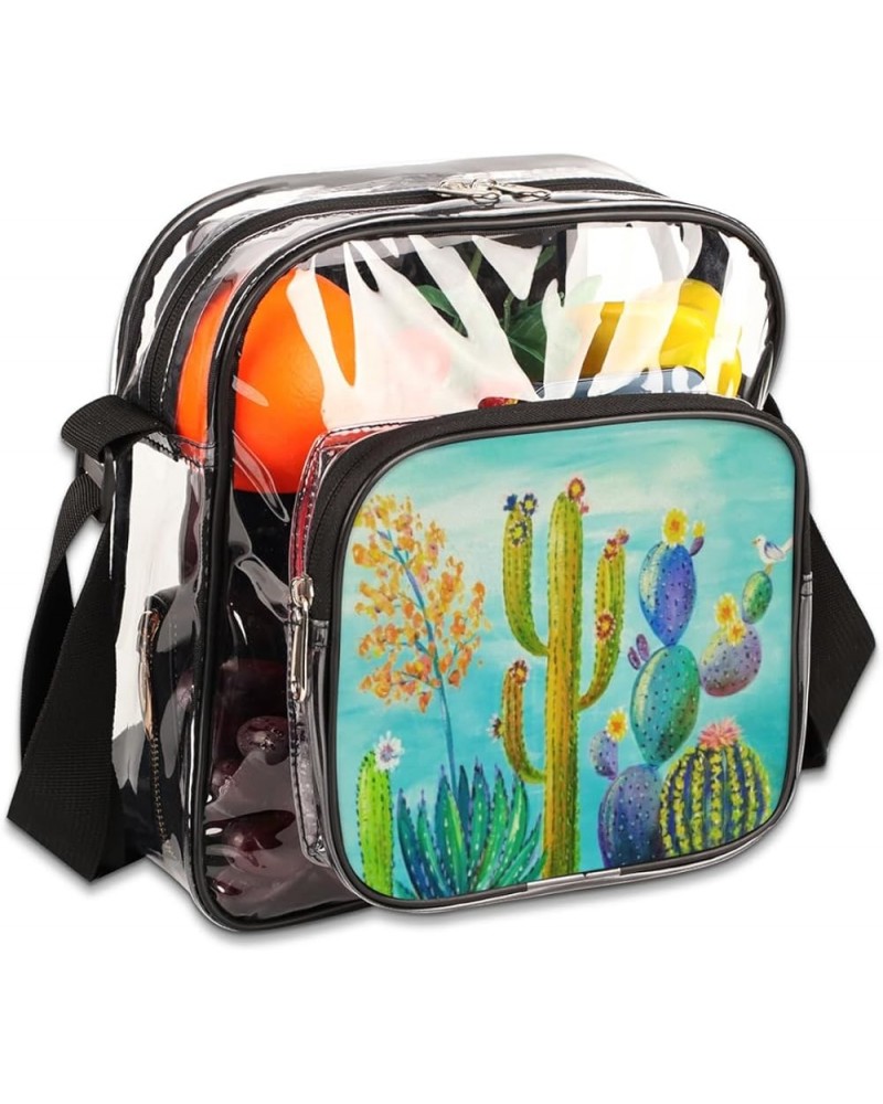 Cactus Green Color Stadium-Approved Clear Crossbody Bag with Colorful Print Design Cactus Growing $11.52 Crossbody Bags