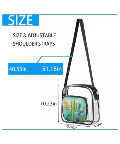 Cactus Green Color Stadium-Approved Clear Crossbody Bag with Colorful Print Design Cactus Growing $11.52 Crossbody Bags