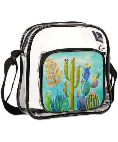 Cactus Green Color Stadium-Approved Clear Crossbody Bag with Colorful Print Design Cactus Growing $11.52 Crossbody Bags