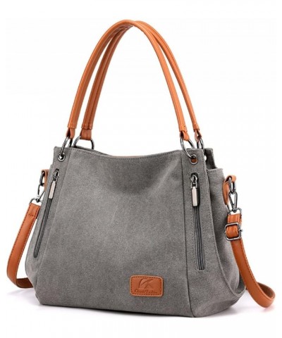 Women's Multi-pocket Shoulder Bag Satchel Fashion Canvas Handbag Simple Tote Purse Top-Handle Bag Grey $18.79 Totes