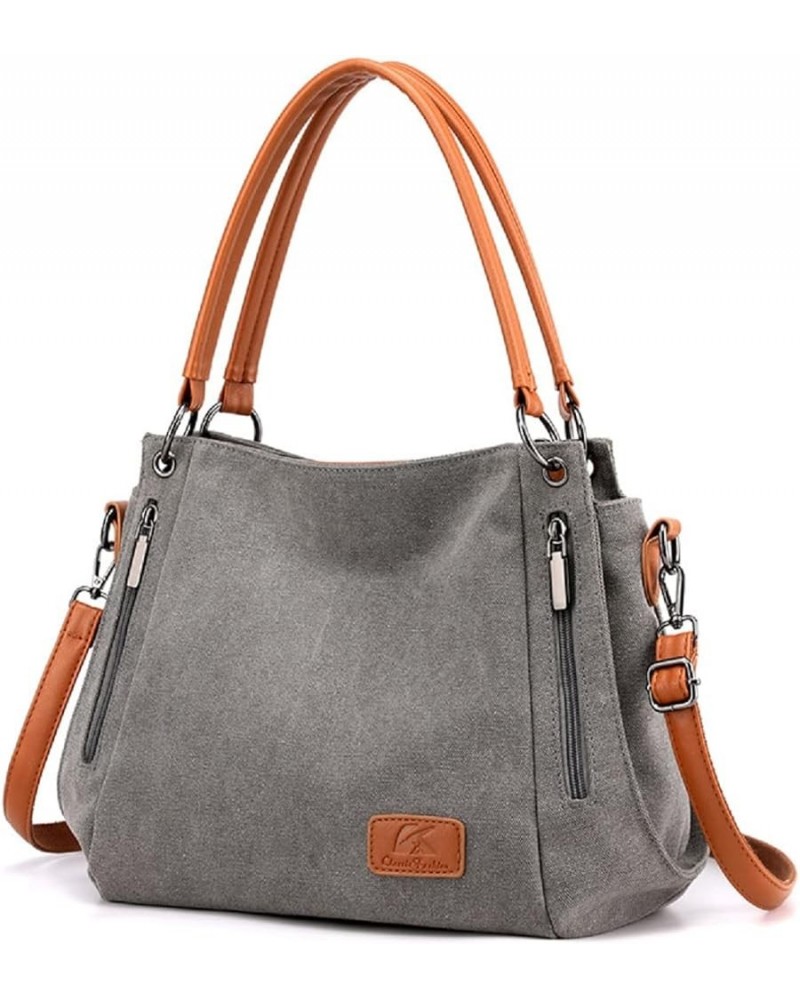 Women's Multi-pocket Shoulder Bag Satchel Fashion Canvas Handbag Simple Tote Purse Top-Handle Bag Grey $18.79 Totes