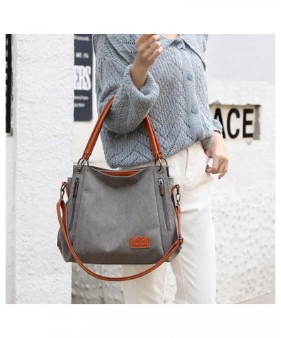 Women's Multi-pocket Shoulder Bag Satchel Fashion Canvas Handbag Simple Tote Purse Top-Handle Bag Grey $18.79 Totes